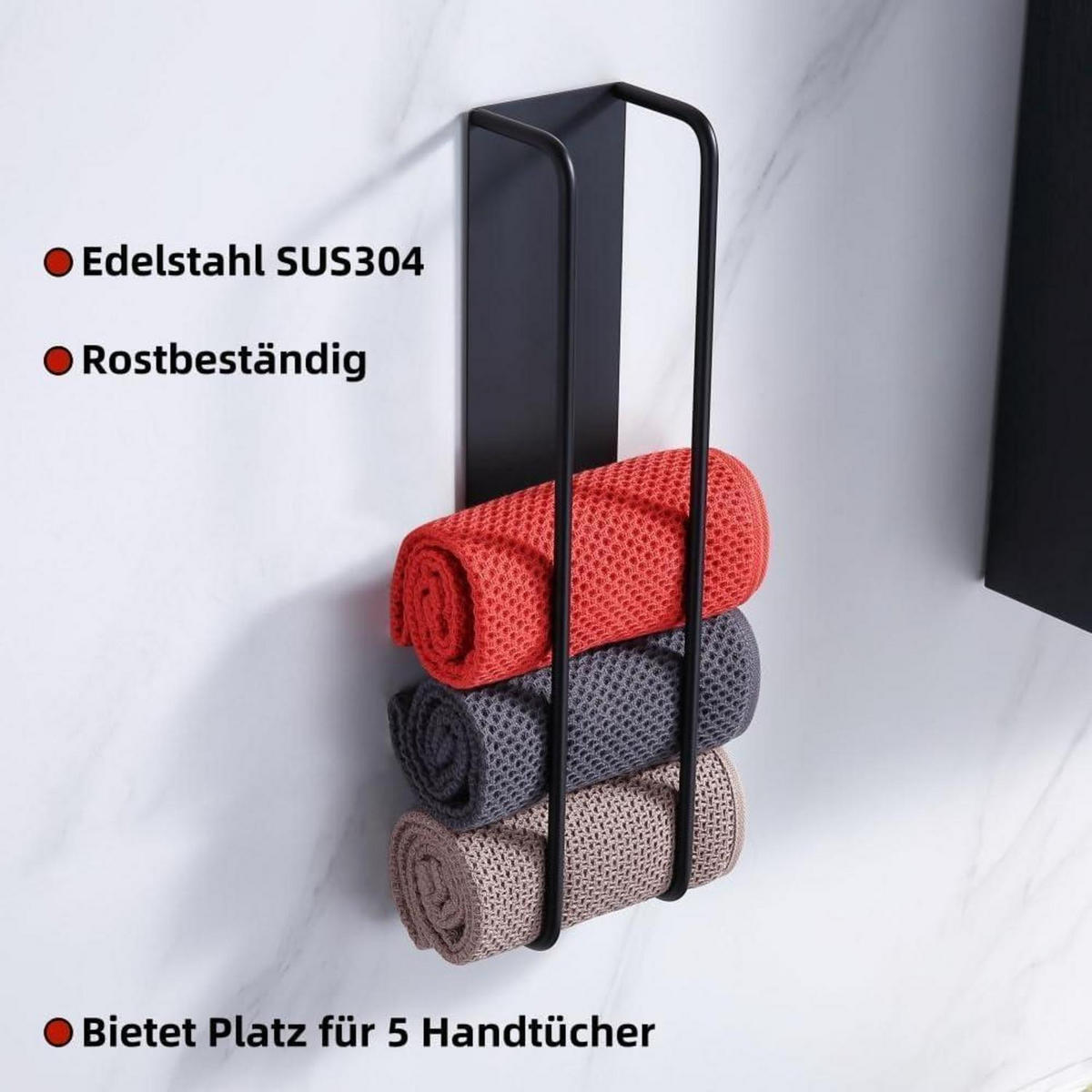 HANDTUCHHALTER Selbstklebend Matt Schwarz 40 cm - Multicolor, Metall (9/7/40cm)