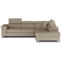 ECKSOFA mit Schlaffunktion und Bettkasten, pflegeleichter Monolith-Stoff - Chromfarben/Braun, Textil/Metall (202/275cm) - Eltap