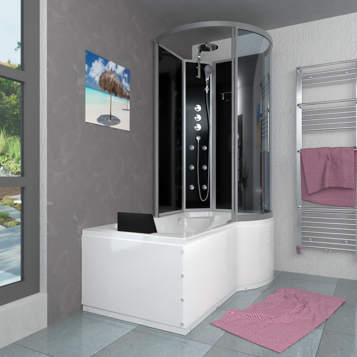 DUSCHKABINE mit Wanne K50-L32 Schwarz 170x100 - Schwarz, Glas/Kunststoff (170/98/225cm) - AcquaVapore by Sandra Jentho
