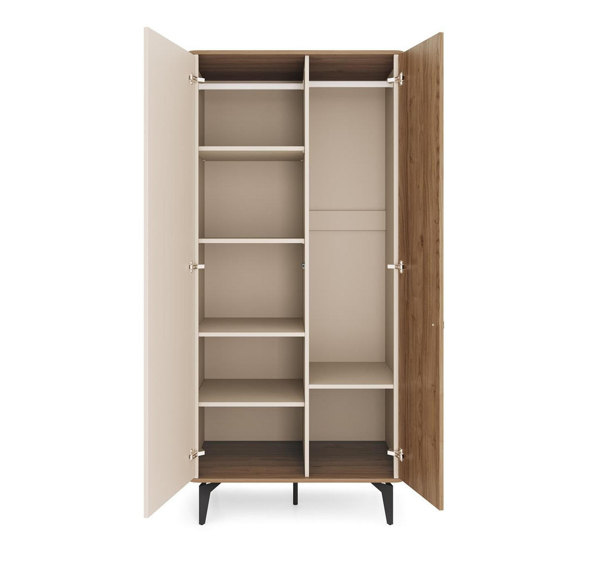 KLEIDERSCHRANK Aurena Kaschmir mit Walnuss, Schrank mit Soft-Close - Schwarz/Braun, Holzwerkstoff/Metall (88/190/52cm) - Bettso