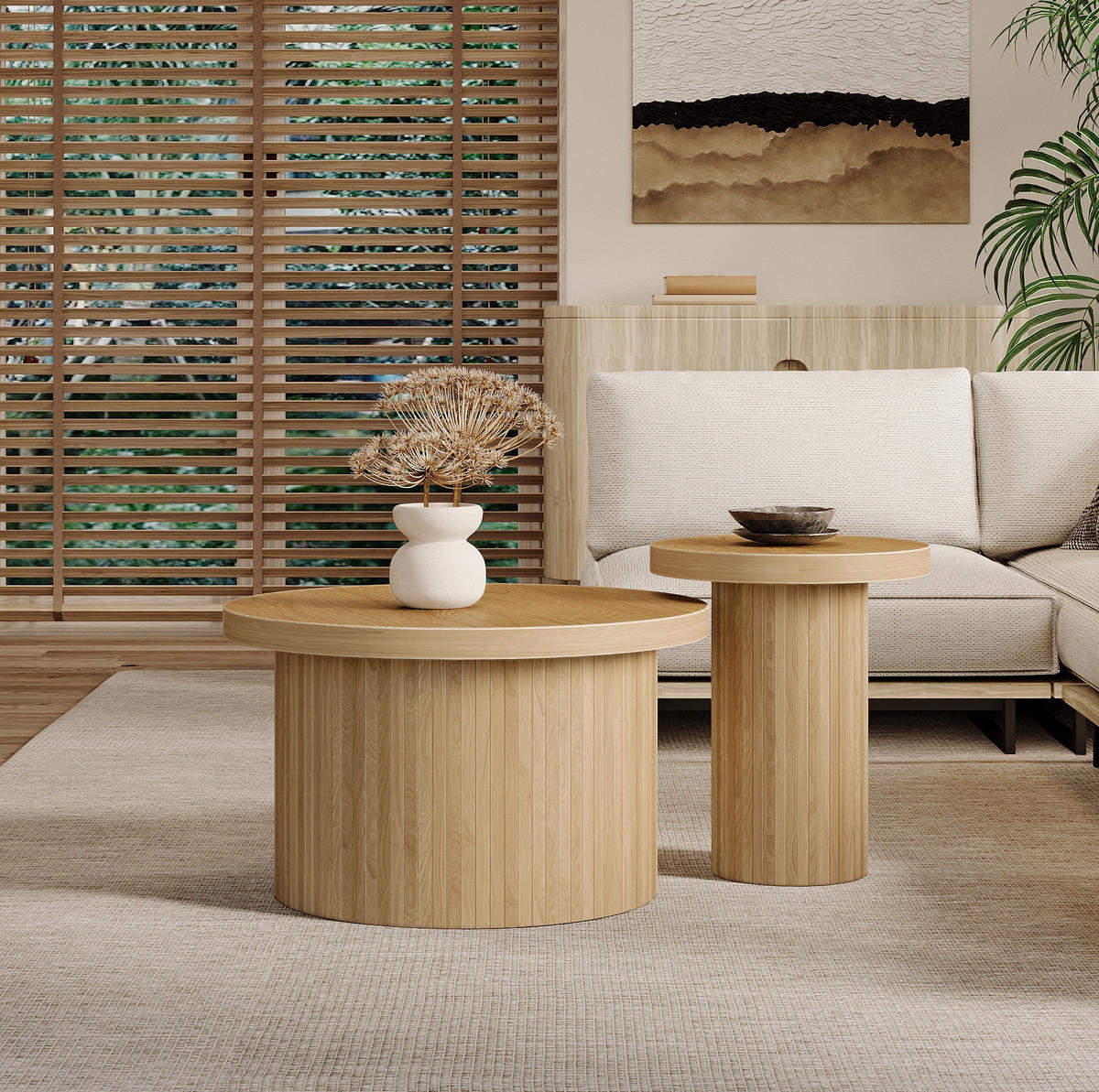 COUCHTISCH, doppelter runder Tisch, 66/66/40 cm + 40/40/46 cm modernes Design, Naturfarben - Naturfarben, Holzwerkstoff (106/106/46cm) - Redom