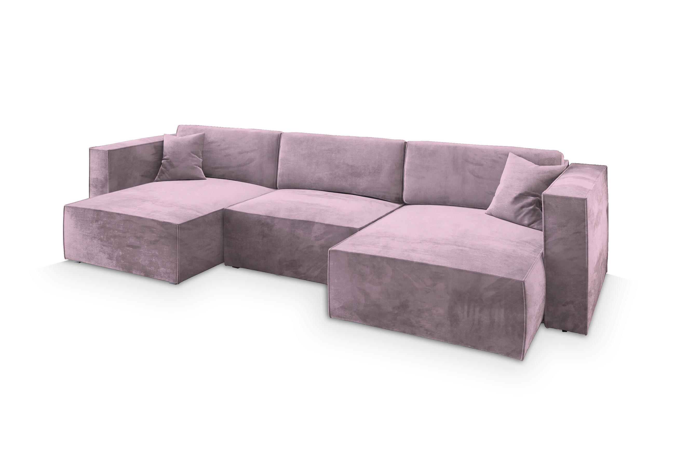 WOHNLANDSCHAFT SARMO M Lila Velours-Stoff mit Schlaffunktion - Lila, Holz (347/70/148cm) - MASSENO