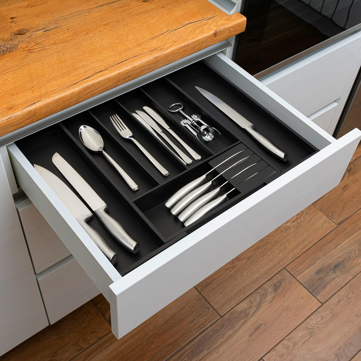 BESTECKKASTEN - Schwarz, Holz/Holzwerkstoff (32.5/5/44.5cm) - Relaxdays