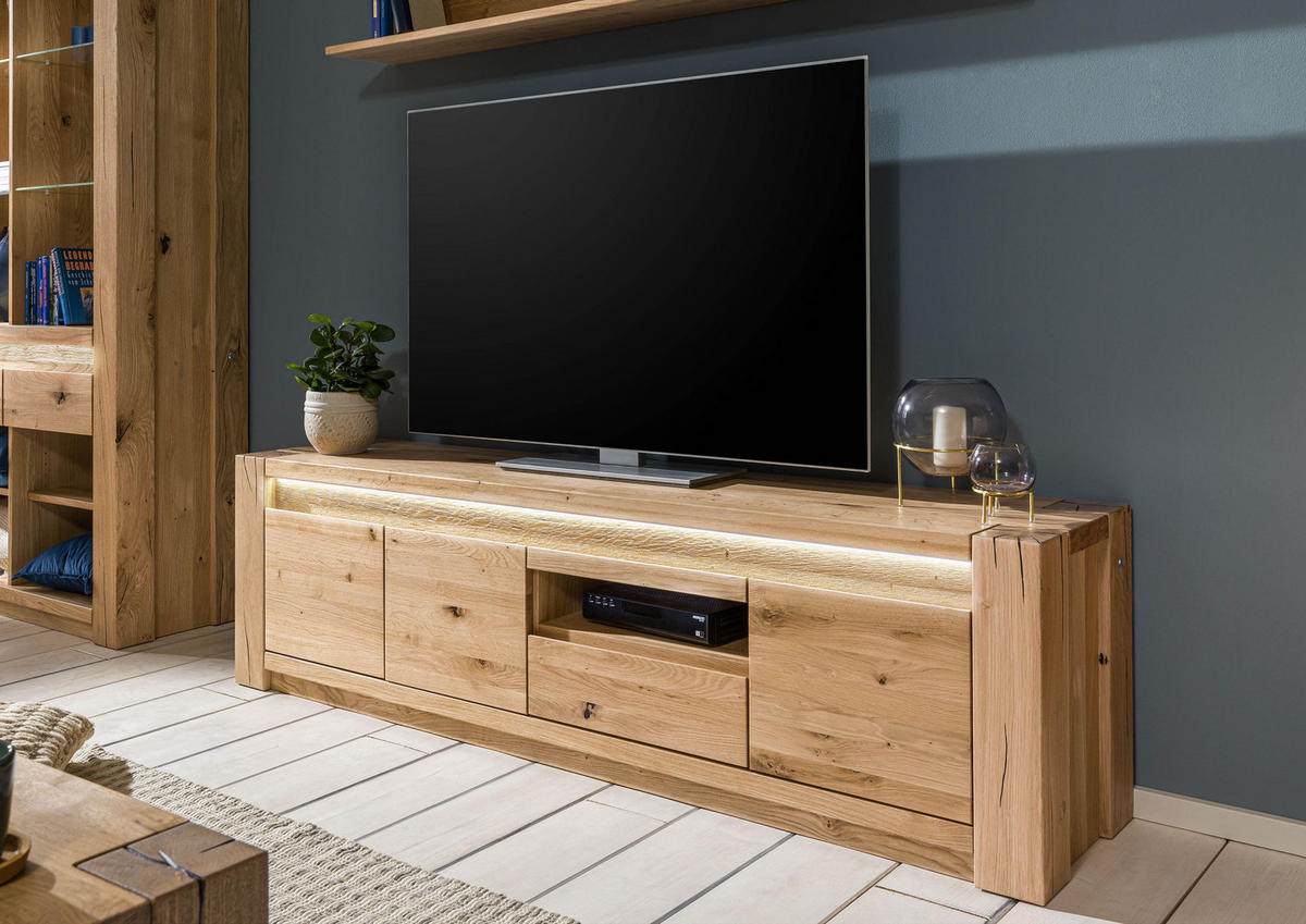 TV-BOARD Wildeiche 193x40x53 beige geölt KENT #233 - Beige, Holz (40/53/193cm) - Massivmoebel24