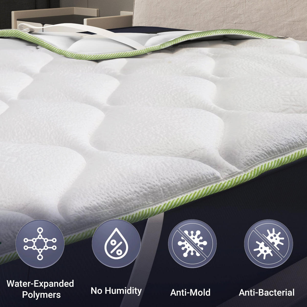 KÜHLENDER Topper mit Elastikbändern 160x200 | Matratzenauflage mit Cooler-Technologie und orthopädischen Eigenschaften | Höhe 4 cm - Weiß, Textil (160/200cm) - The White Stone