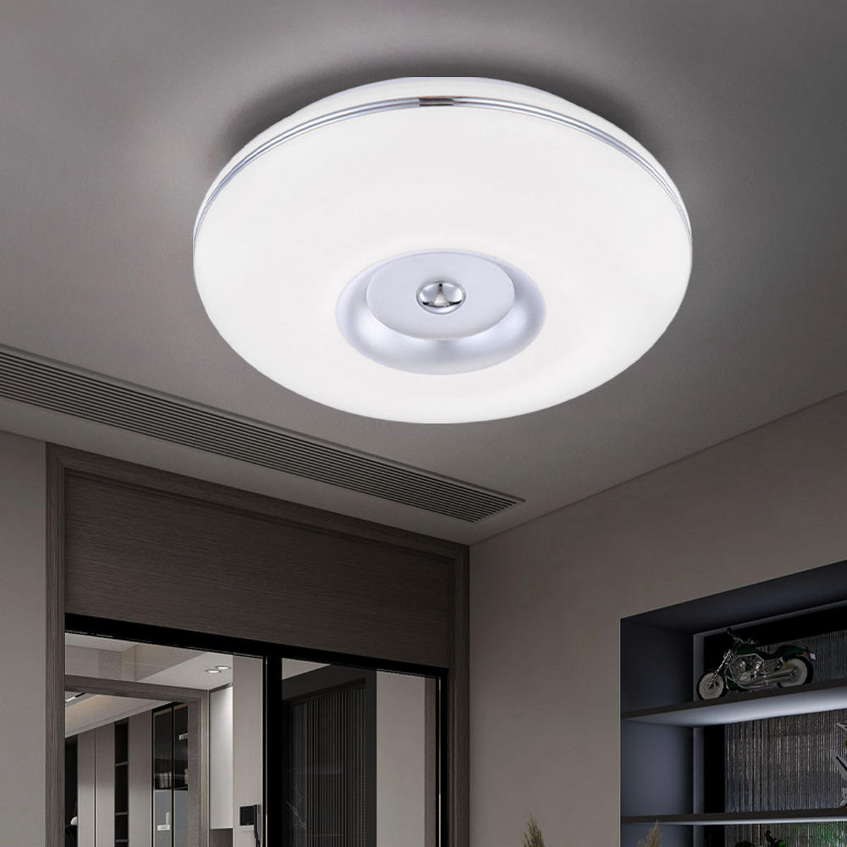 LED DECKENLEUCHTE BOMBA Nickel Matt Weiß - Weiß, Metall (34/34/8.7cm) - Globo Lighting