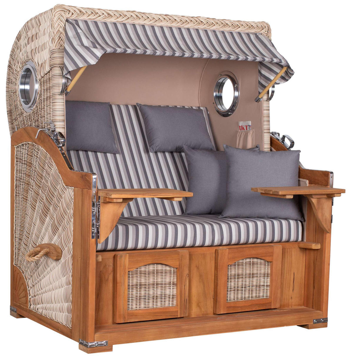 STRANDKORB XXL Düne Grande Teak PE Shell - Braun/Grau, Metall (142/170/95cm) - Mr. Deko