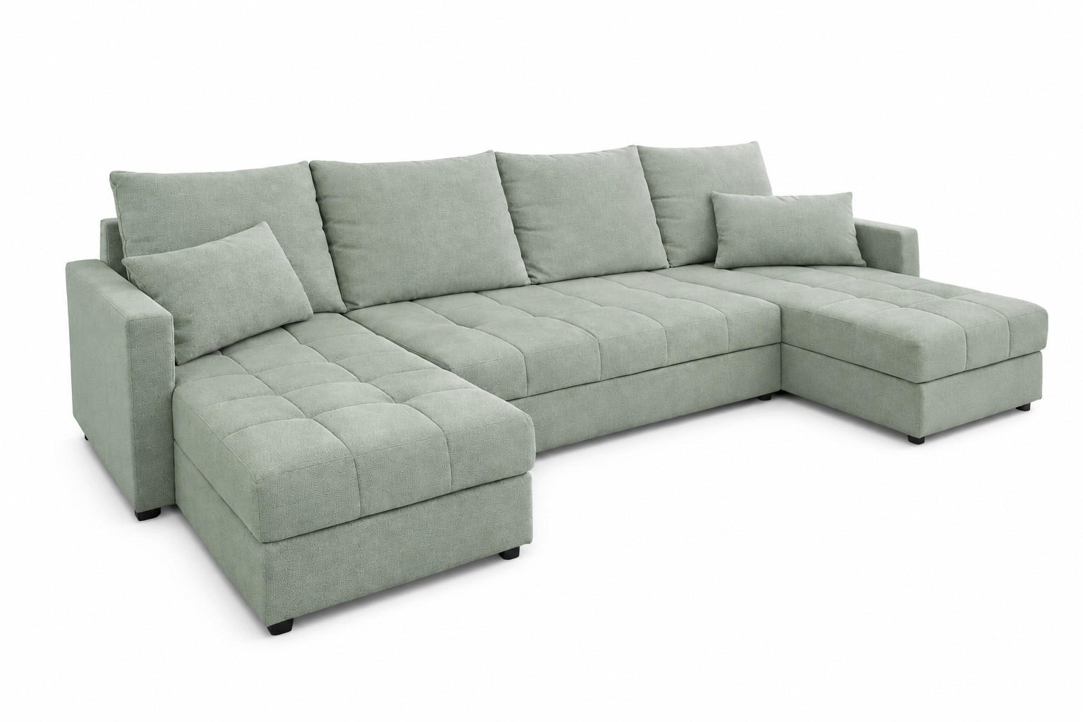 WOHNLANDSCHAFT AURELIA – Ecksofa in U-Form mit Schlaffunktion, Bettkasten & Kissen Stoff KRONOS 287 cm Grün - Hellgrün, Kunststoff (287/140cm) - Wohnideebilder