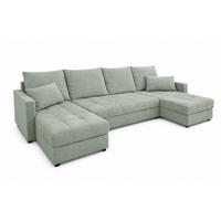 WOHNLANDSCHAFT AURELIA – Ecksofa in U-Form mit Schlaffunktion, Bettkasten & Kissen Stoff KRONOS 287 cm Grün - Hellgrün, Kunststoff (287/140cm) - Wohnideebilder