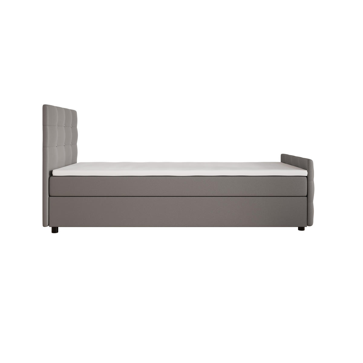 BOXBETT KLEO 100x200, mit Matratze H3 und Topper, Madryt 190 - Hellgrau, Holz/Kunststoff (100/200cm) - Bedante