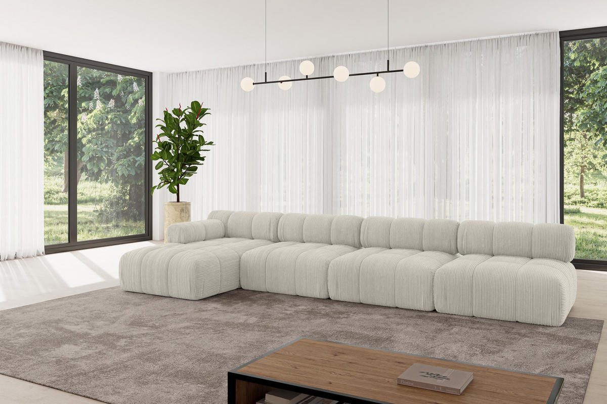 ECKSOFA modulares Sofa Razon-L3 - 380x160x70 cm Creme Cord - Hellgrau/Creme, Holzwerkstoff/Textil (380/160cm) - ALTDECOR