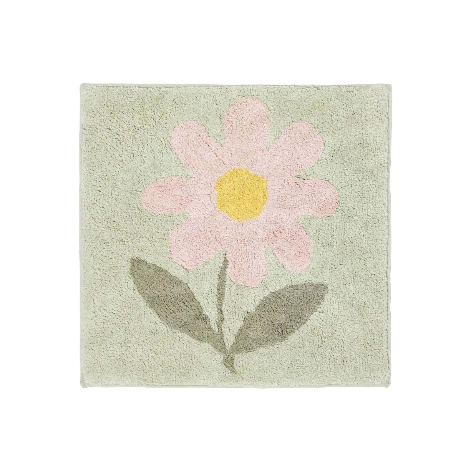 DUSCHVORLEGER Blume 50/50 cm, grün-rosa, 100 % Baumwolle - Grün, Textil (50/50cm) - Homescapes