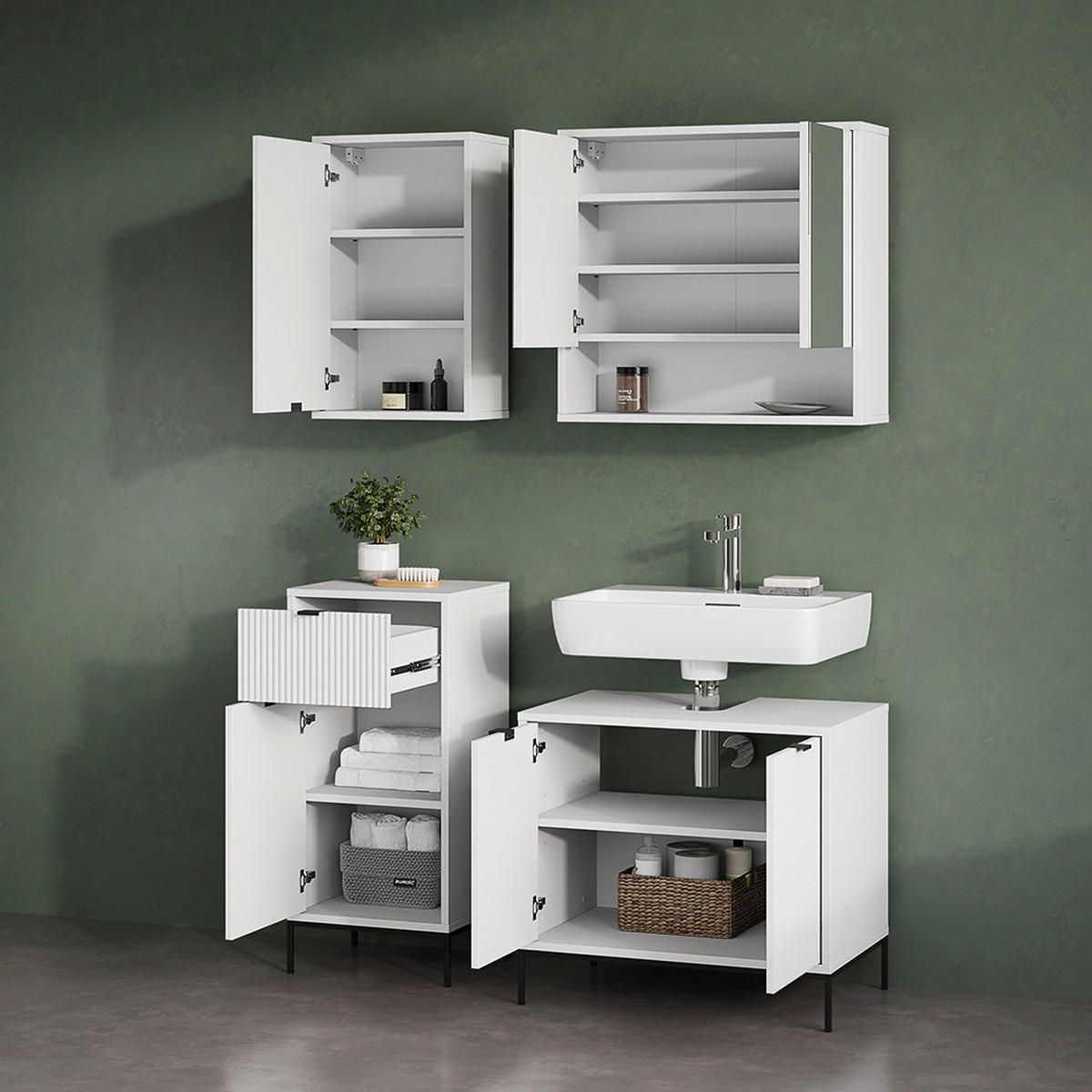 BADSCHRANK ATERNO Weiß 40 x 65 cm mit 2 Regalböden - Weiß, Holzwerkstoff (40/65/22.1cm) - Livinity®
