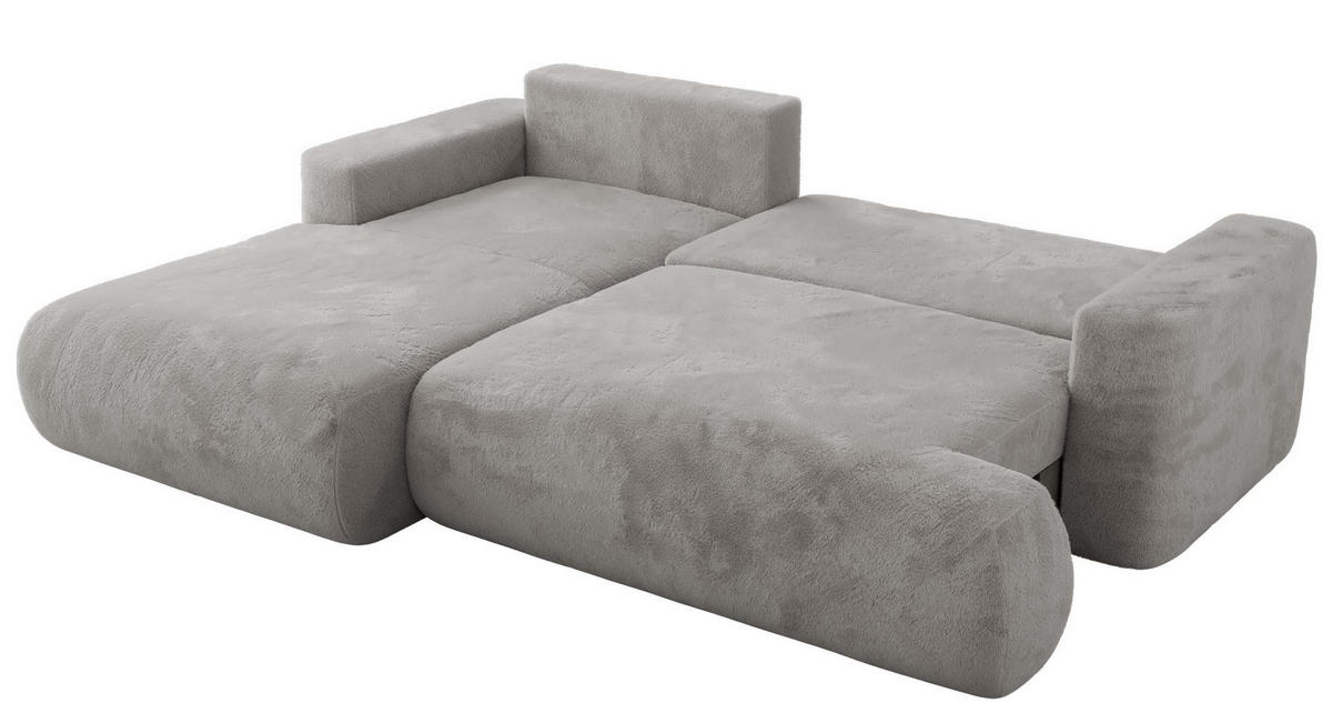 ECKSOFA OVO L Hellgrau Plüsch - Links Seite - Hellgrau/Schwarz, Kunststoff/Textil (271/195cm) - MKS