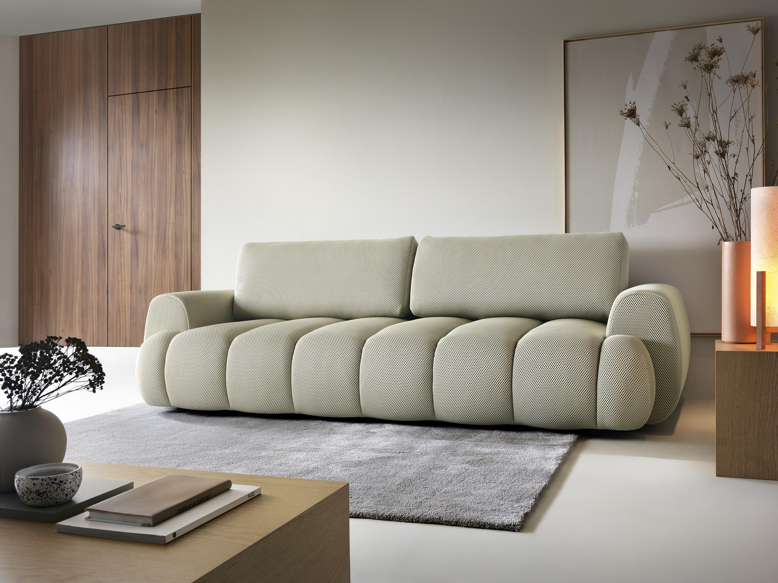 SOFA Pavo Beige, Schlafsofa mit gestepptem Sitz - Beige, Holzwerkstoff (263/81/110cm) - Bettso
