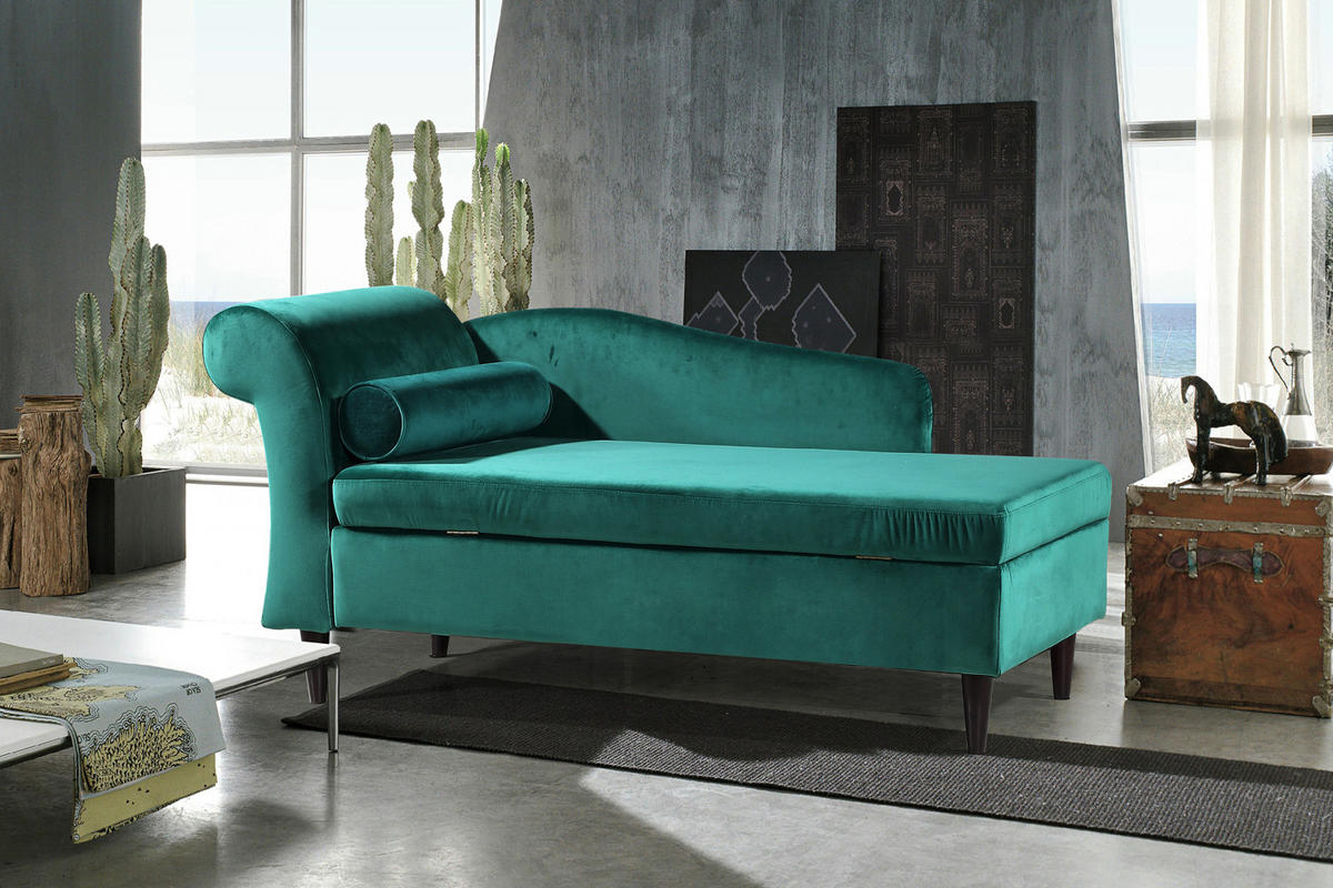 POLSTERLIEGE SARAH Grün Webstoff - Anthrazit/Schwarz, Textil (163/77/73cm) - KAWOLA