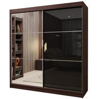 SCHWEBETÜRENSCHRANK VITALE 200/216/61 cm 2-türig mit Spiegel Wengefarben - Wengefarben/Schwarz, Holzwerkstoff (200/216/61cm) - MASSENO