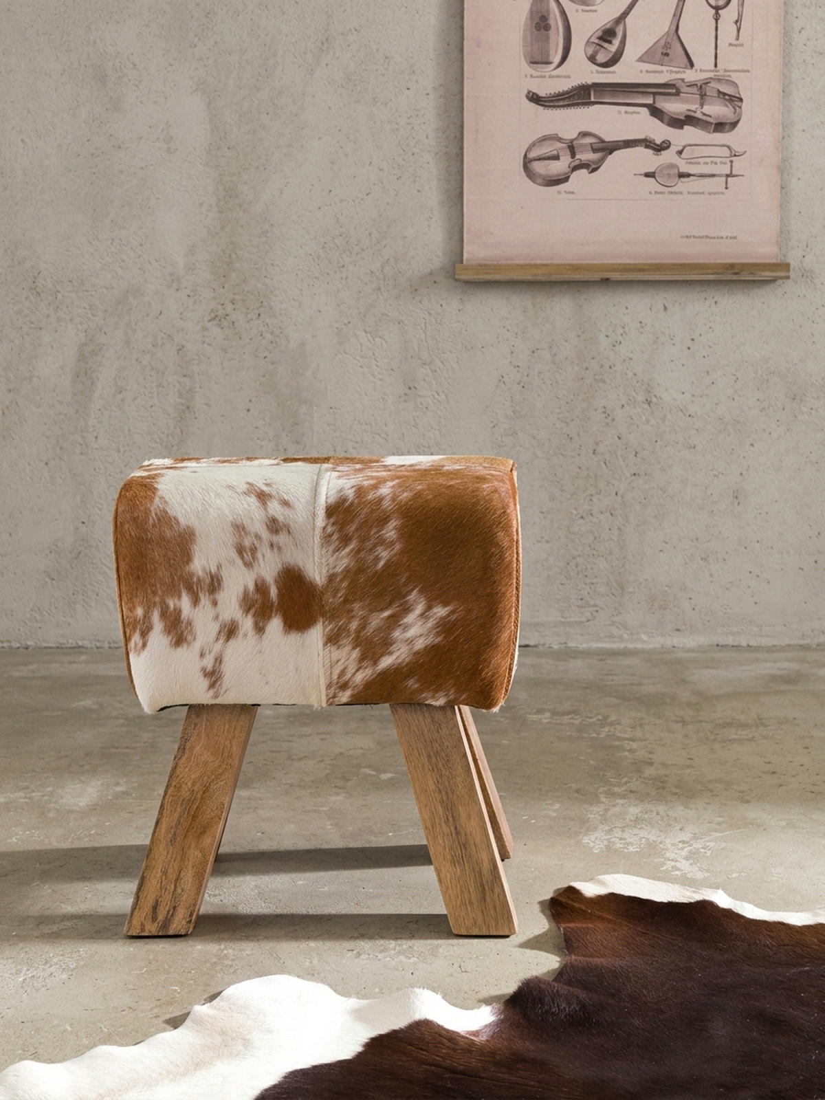 SITZHOCKER Retro Landhaus Holzbeine, Beige-Braun 40x30x47 cm - Beige/Braun, Mangoholz/Leder (40/47/30cm) - KADIMA DESIGN