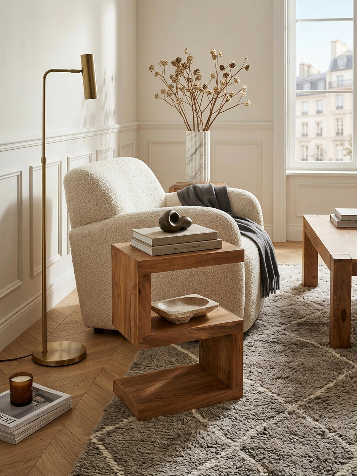 BEISTELLTISCH Massivholz S-Form Handgefertigt, Beige 44x30x60 cm - Beige, Holz (30/44/60cm) - KADIMA DESIGN