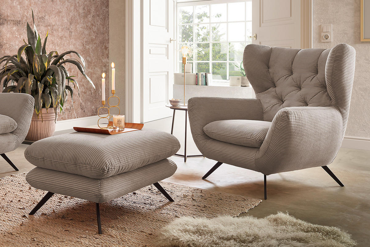 SESSEL CHARME Taupe - Taupe/Schwarz, Textil/Metall (100/106/95cm) - KAWOLA