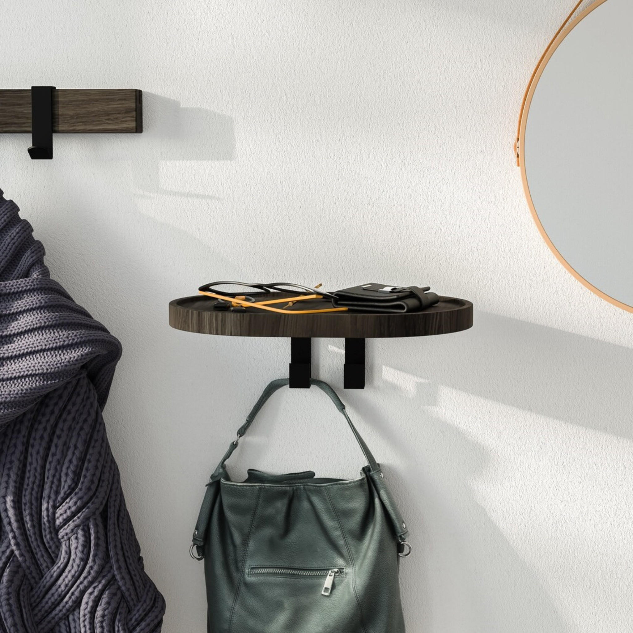 WANDGARDEROBE Woody, schwarze Eiche und schwarzes Metall, 20/28/2,5 cm - Schwarz, Holz (28/2.5/20cm) - WOODEK