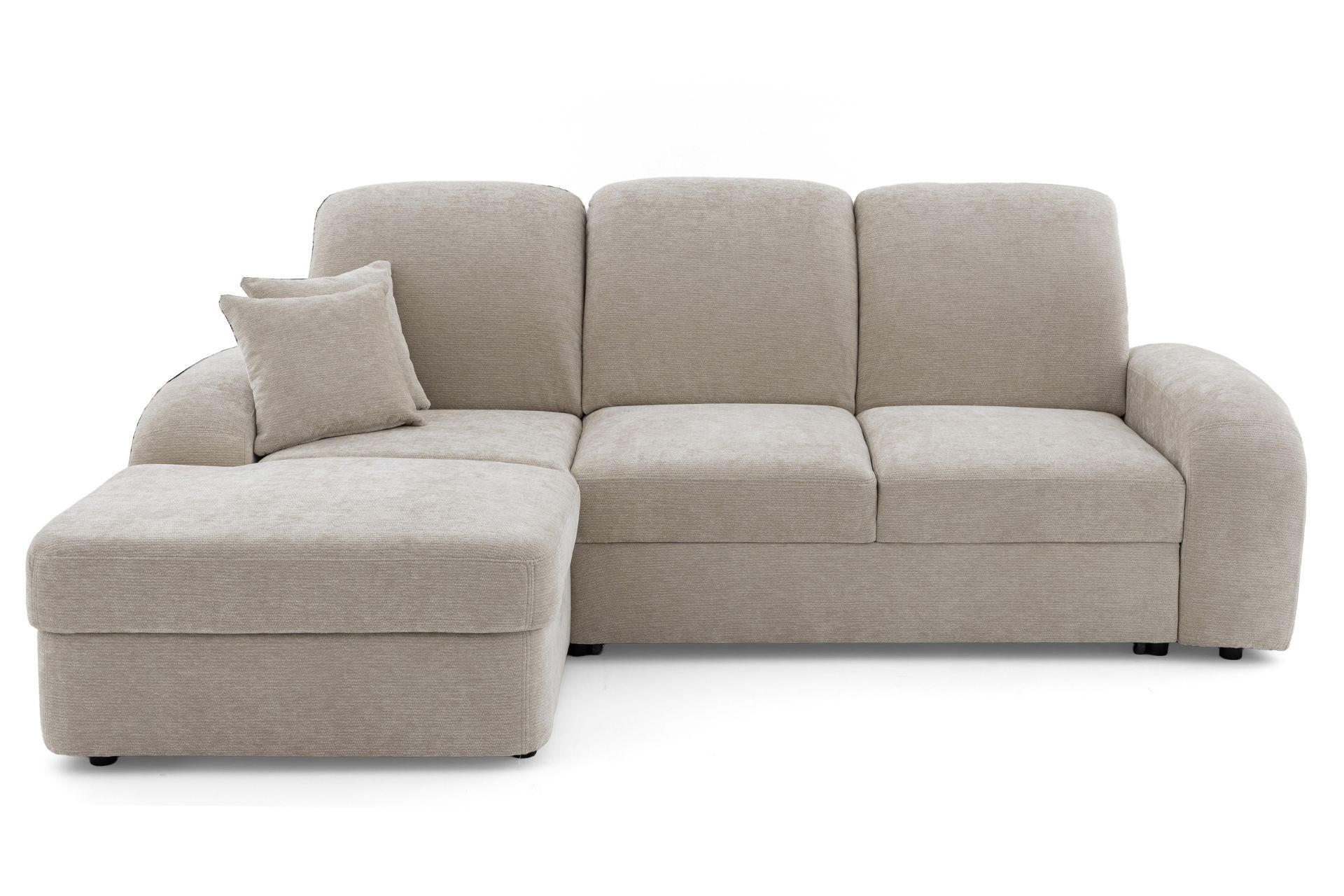 ECKSOFA VIBE S Links mit Schlaffunktion 130x202 Chenille Beige - Beige/Schwarz, Holz/Kunststoff (255/156cm) - Muffo