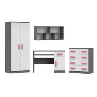 KINDERZIMMER-SET INGE III 4-teilig Weiß+Grau/Rosa - Weiß/Rosa, Holzwerkstoff (270/193/50cm) - Deine Möbel 24