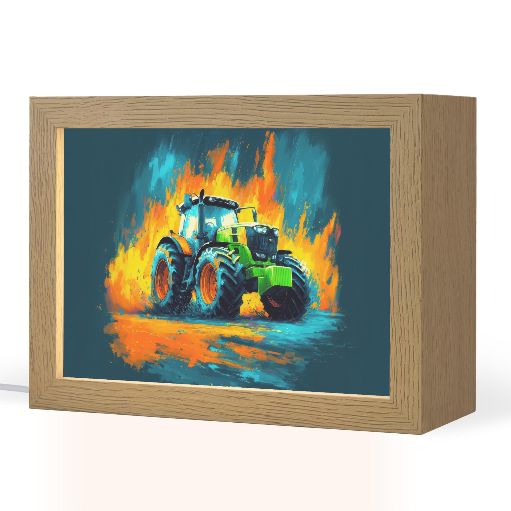 NACHTTISCHLAMPE Abstrakt - Traktor - Grün 20x15 cm - Dunkelblau, Holzwerkstoff (8/20/15cm)