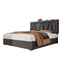 POLSTERBETT aus Leinen 160x200 cm Grau mit LED-Beleuchtung, USB-/Type-C-Anschluss und Bettkasten - Grau, Textil (160/200cm) - IVMEU