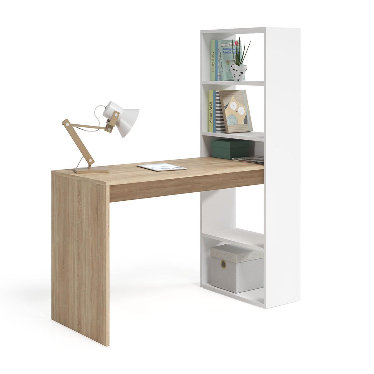 SCHREIBTISCH mit Regal - L120 cm - Weiß, Holzwerkstoff (120/53/144cm) - Calicosy