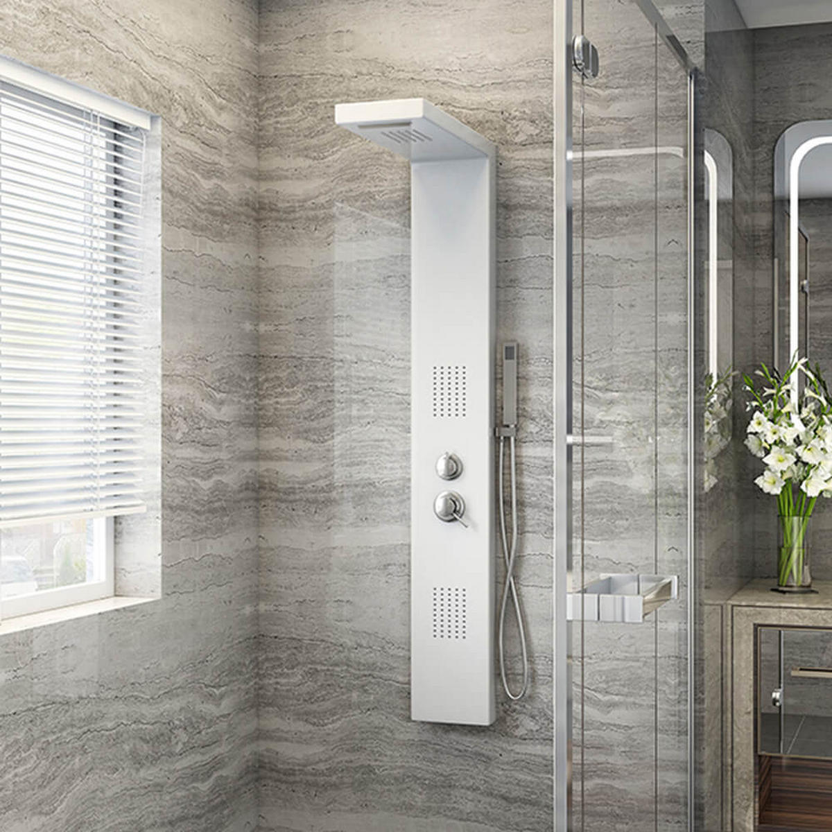 DUSCHPANEEL CASCATA - Weiß - Weiß, Metall (20/142/50.5cm) - Home Deluxe