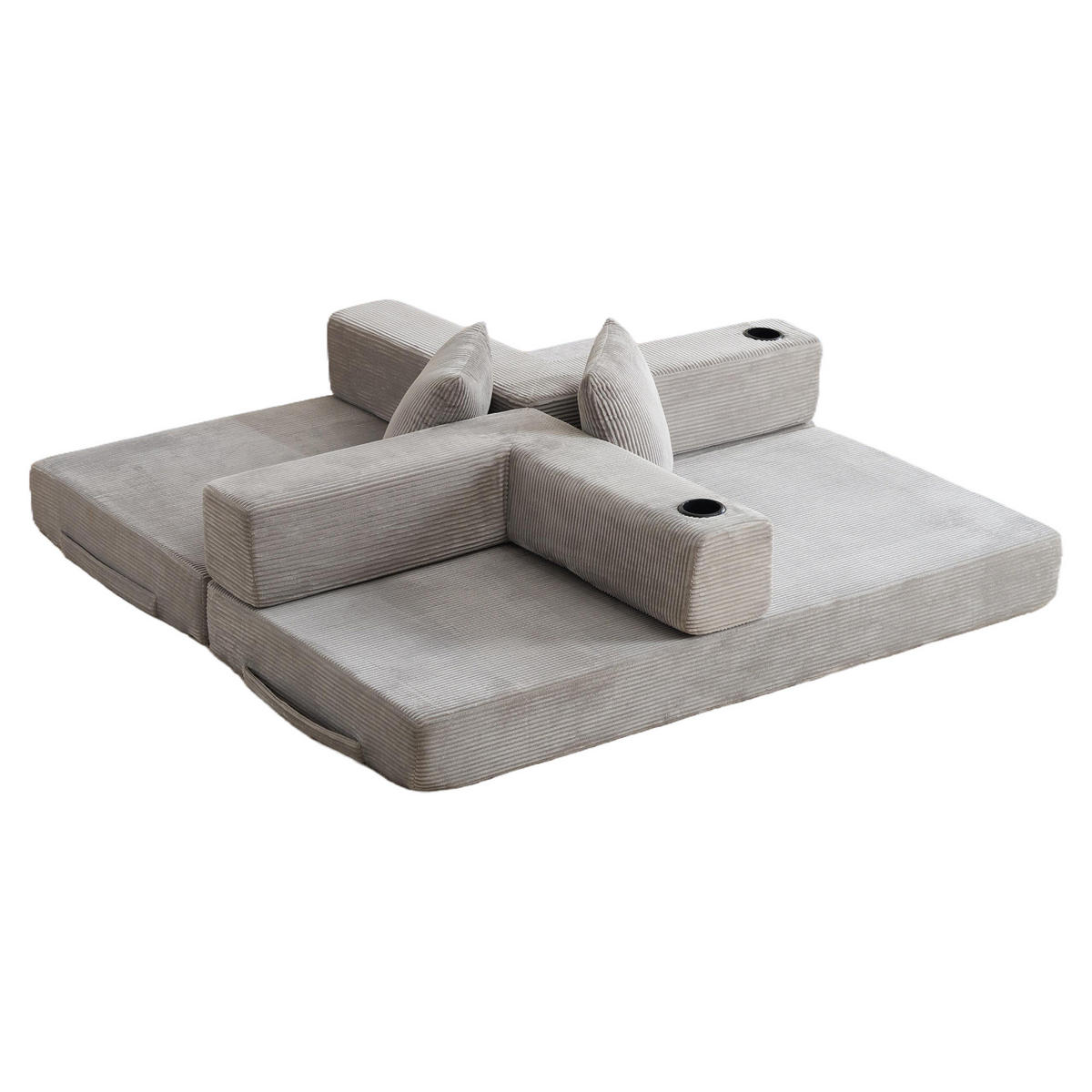 SCHLAFSOFA DE-33520 faltbar mit Becherhalter und Seitentasche Hellgrau - Hellgrau, Textil (185/60/92.5cm) - ComfortXL