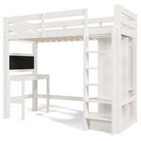 HOCHBETT aus Kiefernholz, MDF und Sperrholz 90x200 cm Weiß mit Schreibtisch und Kleiderschrank - Weiß, Holz (90/200cm) - IVMEU