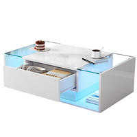 COUCHTISCH 100/50 cm mit Schublade, LED-Beleuchtung und gehärtetem Glas - Weiß, Holzwerkstoff (100/50/31cm) - BEAOK