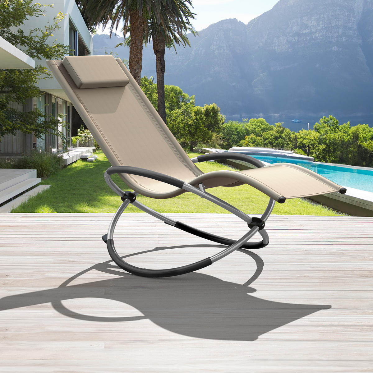 SONNENLIEGE Paulina,150 x 73 x 93 cm,beige - Beige, Metall (73/93/150cm) - tectake