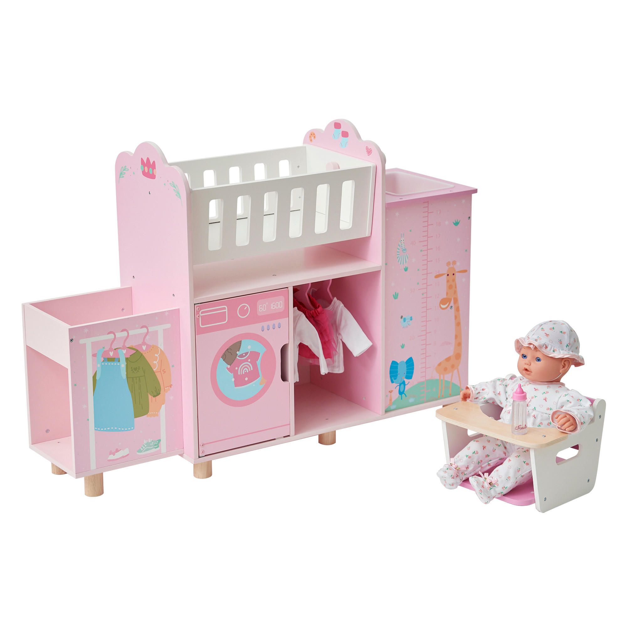 NURERY 6-in-1 Puppen mit Wiege, 63cm, Rosa - Pink, Holzwerkstoff (28/63/93cm) - Teamson Kids