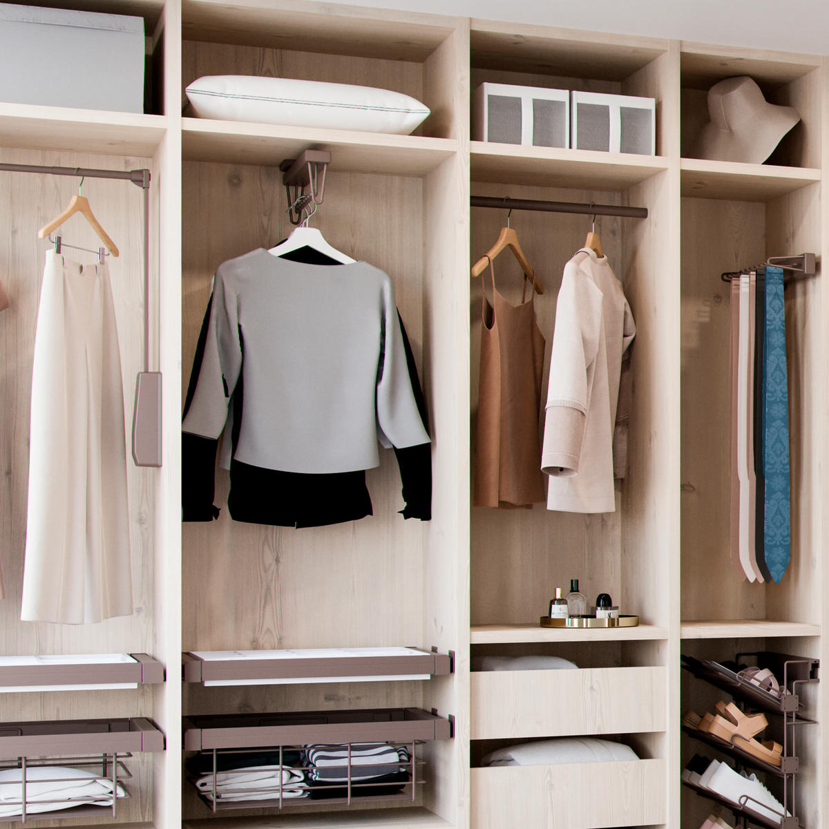 KLEIDERSTANGE Ausziehbarer Moka für Schränke, Mokka, Kunststoff und Aluminium - Mokka, Kunststoff (44.5cm) - EMUCA