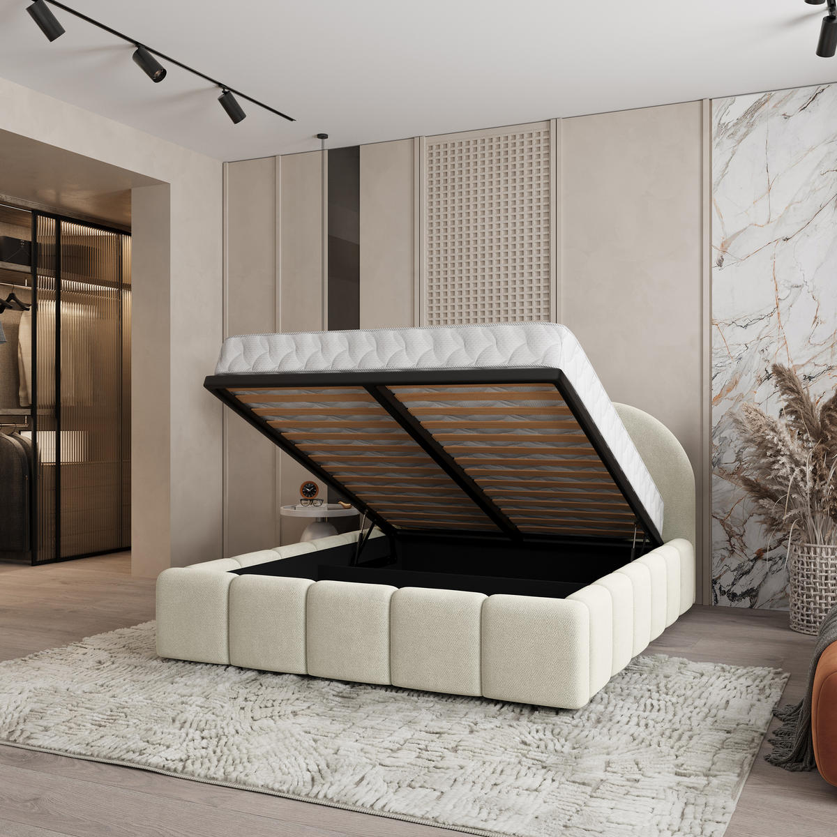 POLSTERBETT FLUSSO 160x200 cm mit Bettkästen - Creme - Creme, Holz (160/200cm) - MASSENO