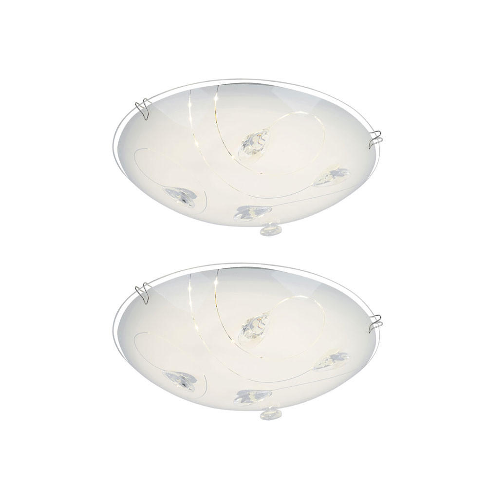 LED DECKENLEUCHTE INKA Weiß Opal 2er Set - Weiß, Glas (25/25/7.5cm) - Globo Lighting