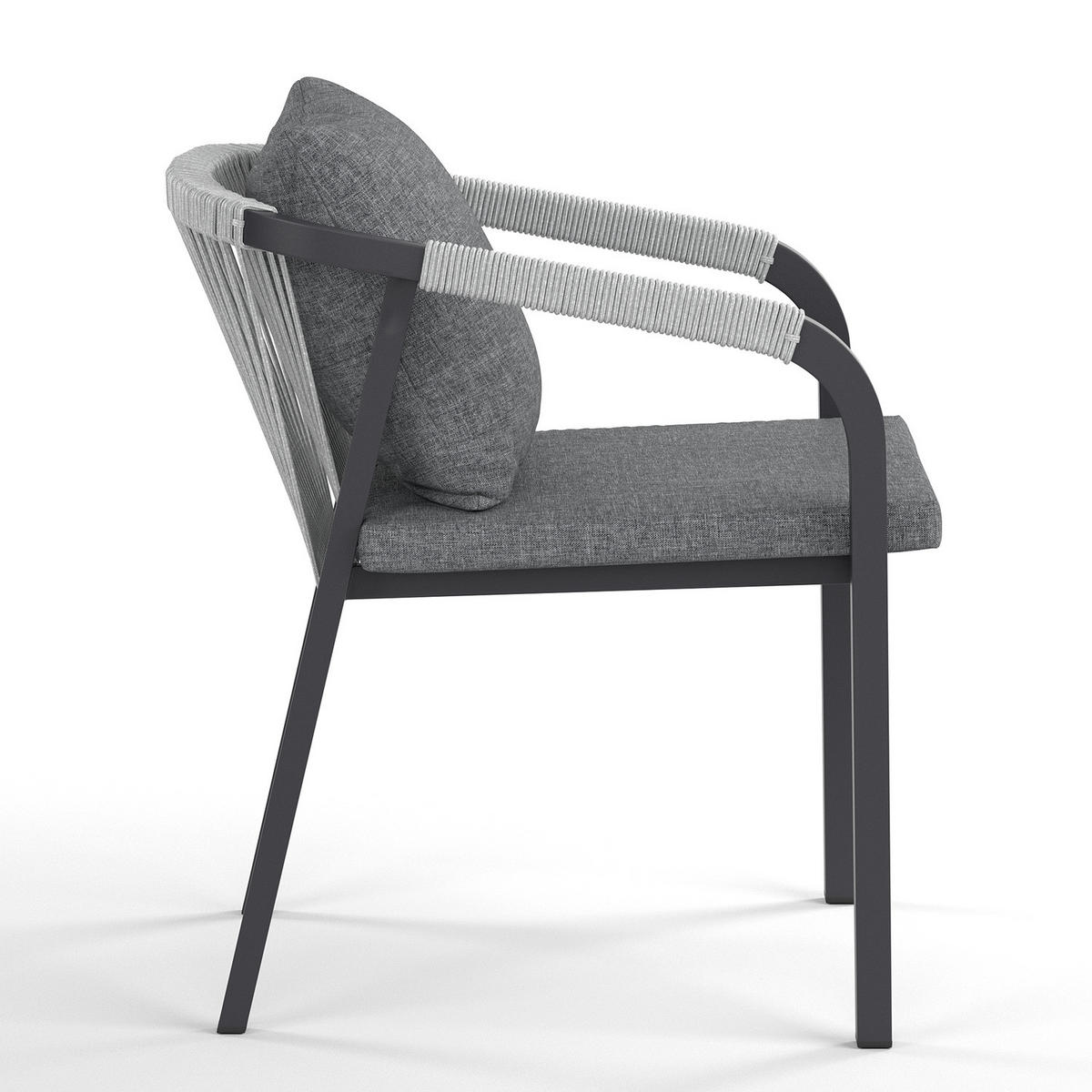 GARTENESSGRUPPE - 3-teilig - Aluminium / Olefin - Anthrazit / Grau - Schwarz/Grau, Holzwerkstoff/Kunststoff - home24