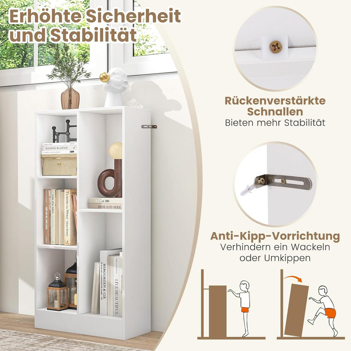 BUCHERREGAL Weiß - Weiß, Holz (24/104/50cm) - COSTWAY