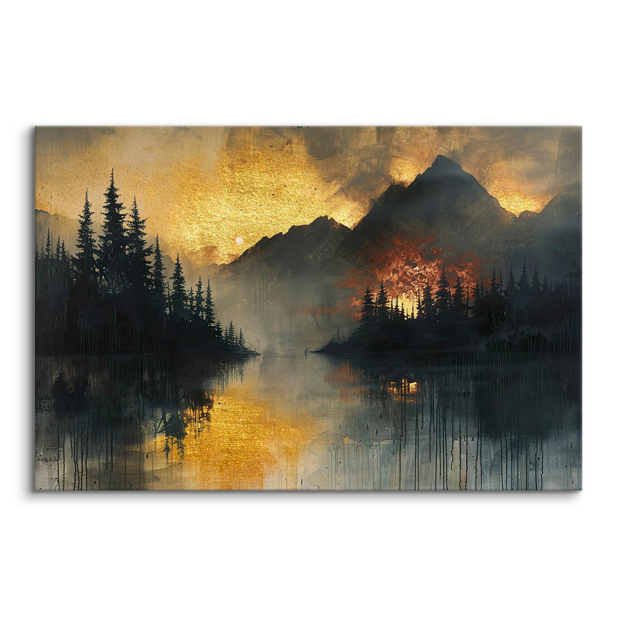 LEINWANDBILD Berge Wald Landschaft Glamour Stil 30x20 cm - Beige/Schwarz, Textil (30/20cm) - Muralo