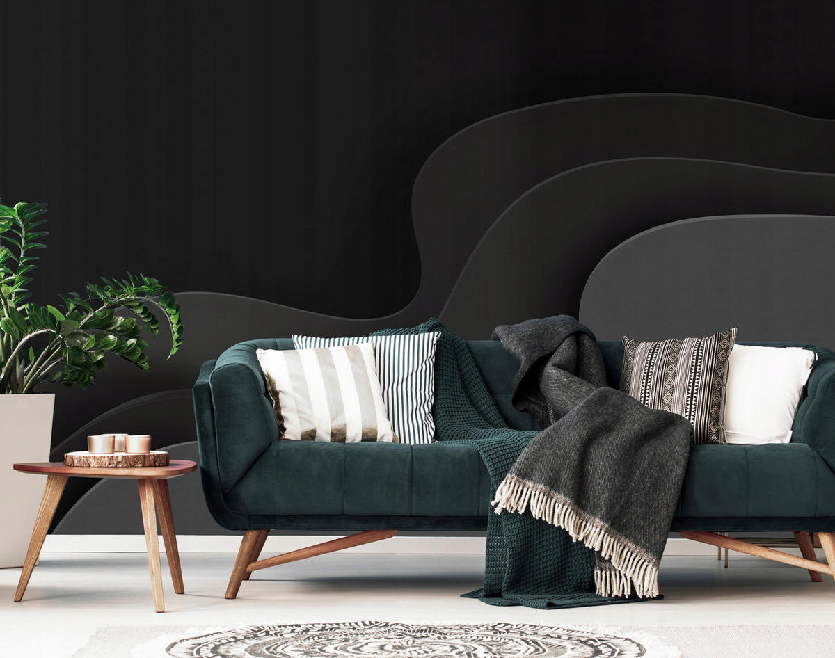 FOTOTAPETE Abstrakt Wellen Schwarz 300x210 cm - Multicolor, Papier (300/210cm) - Wallarena