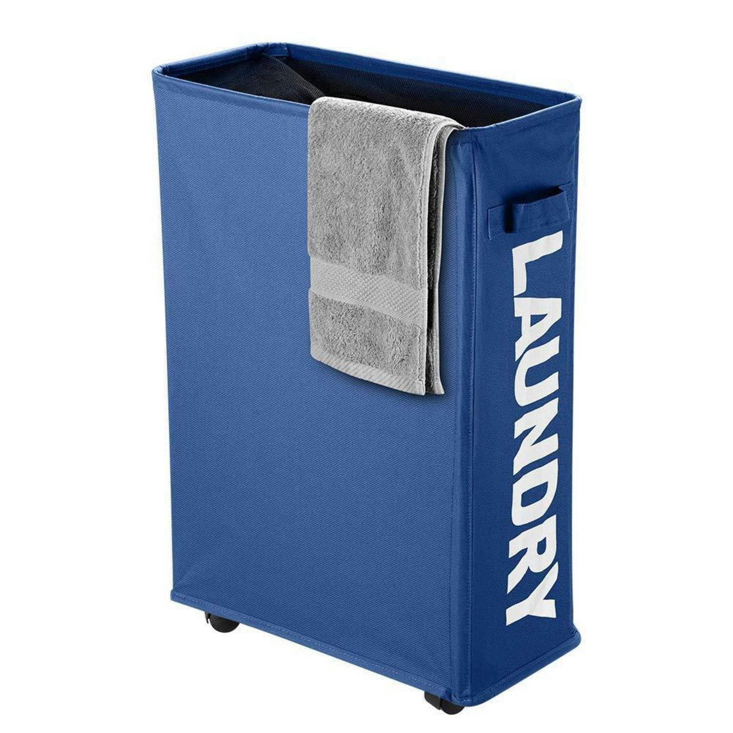WÄSCHESAMMLER mit Rollen 39 x 18,5 x 58 cm Dunkelblau - Blau, Textil (18.5/58/39cm)
