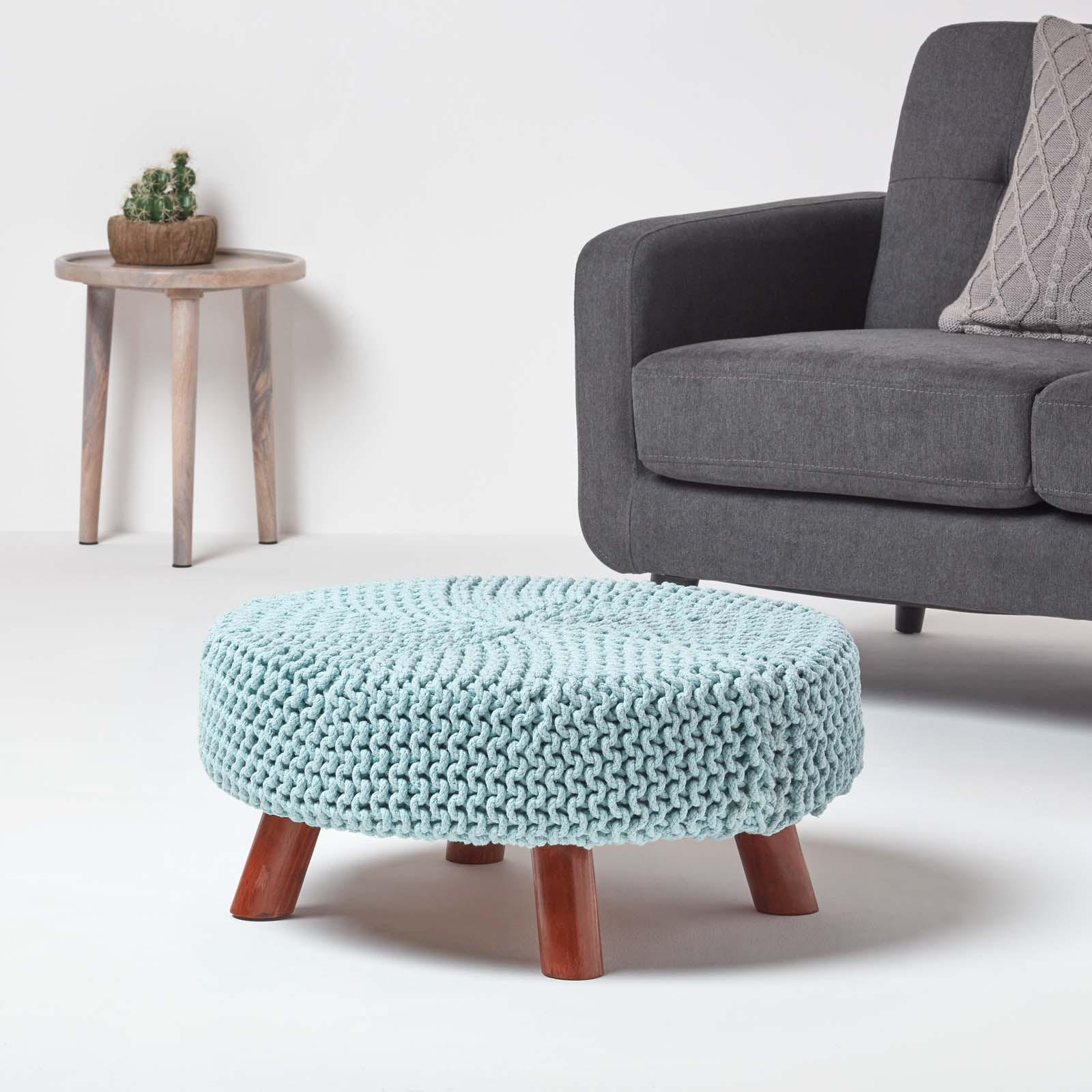 STRICK-HOCKER pastellblau, rund 62/62/30 cm - Hellblau, Textil (62/30/62cm) - Homescapes