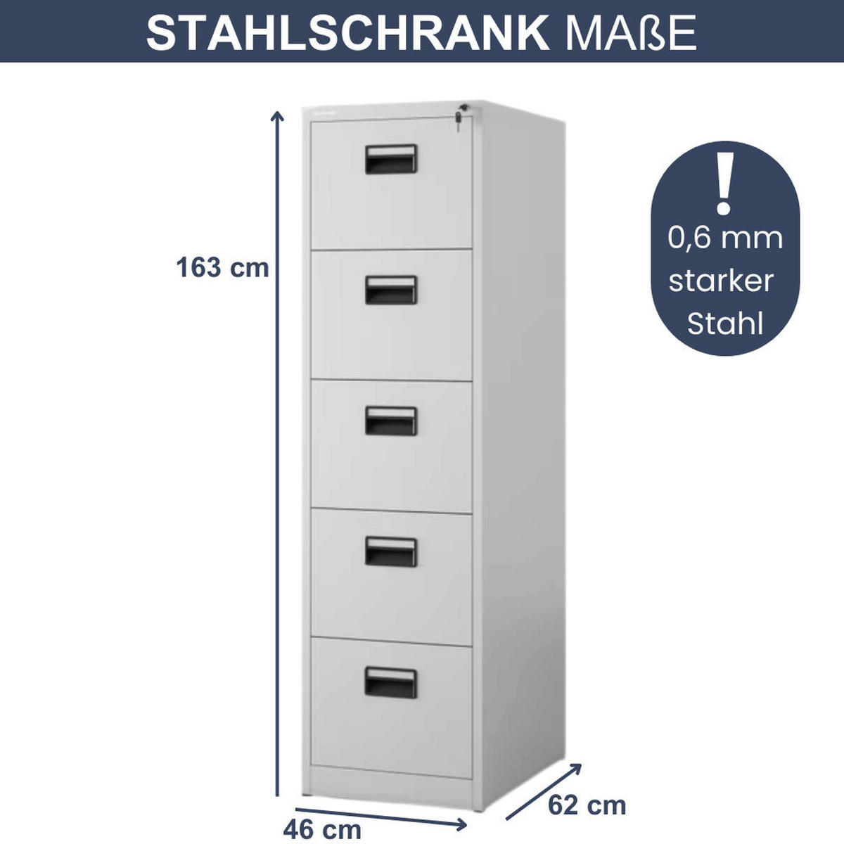 HÄNGEREGISTERSCHRANK abschließbar TION 5 Schubladen 163x46x62cm Grau - Grau, Metall (46/163/62cm) - DELUKE