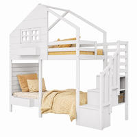 ETAGENBETT mit Stauraumtreppe 90x200 cm Massivholz Weiß - Weiß, Holz (90/200cm) - Meubliv