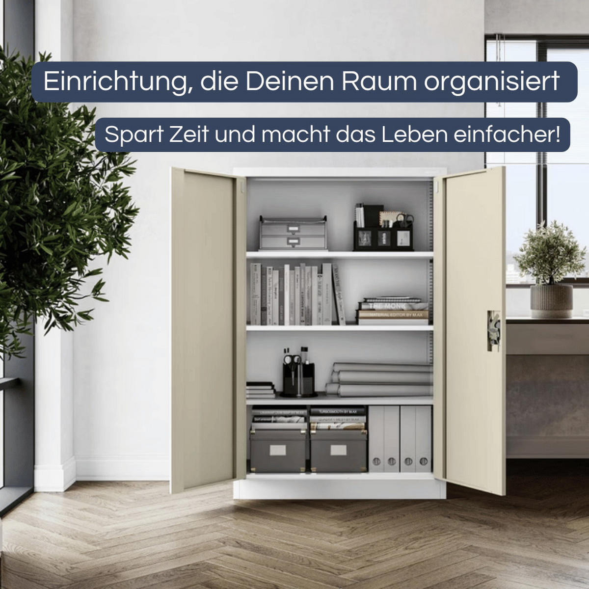 AKTENSCHRANK abschließbar KADO mit Flügeltüren 140x90x40cm Weiß-Sonoma Eiche - Weiß, Metall (90/140/40cm) - DELUKE