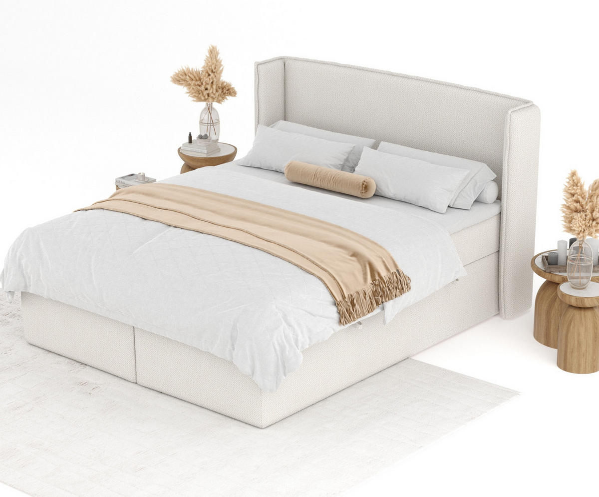 BOXBETT Skyline Beige 160/200 cm mit Matratze und Topper - Beige/Schwarz, Holz/Holzwerkstoff (160/200cm) - Maison de Reve