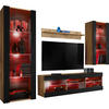 WOHNZIMMERSET TIVOLI MEDIO, 4er-Set, Schwarz, LED Mehrfarbige - Eiche Wotan/Schwarz, Glas/Holzwerkstoff (245/159/35cm) - Komodee